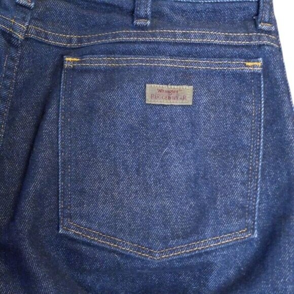Wrangler 32 x 27 Jeans Rugged Wear Mens Dark Blue Denim Altered - Picture 9 of 13
